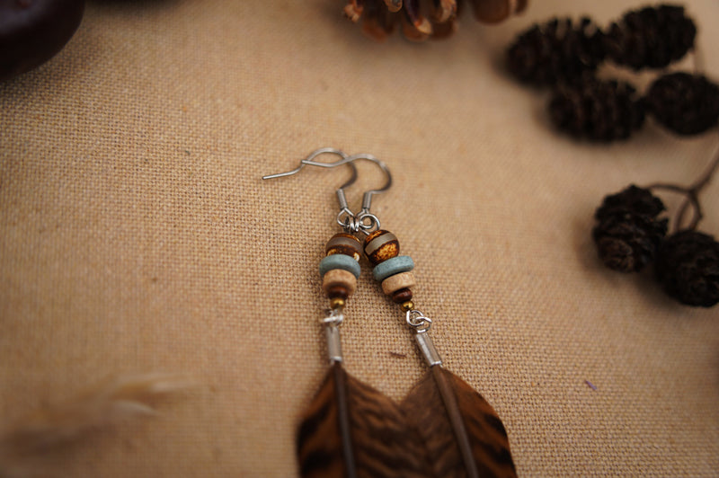 Federohrringe Goldfasan – Boho Schmuck, handgemacht, 13–15 cm, ultraleicht