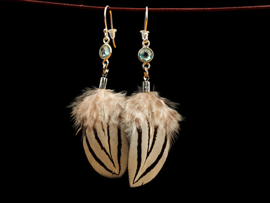 Federohrringe aus Silberfasan mit Kyanit – handgefasst in Silber, leichte elegante Unikate