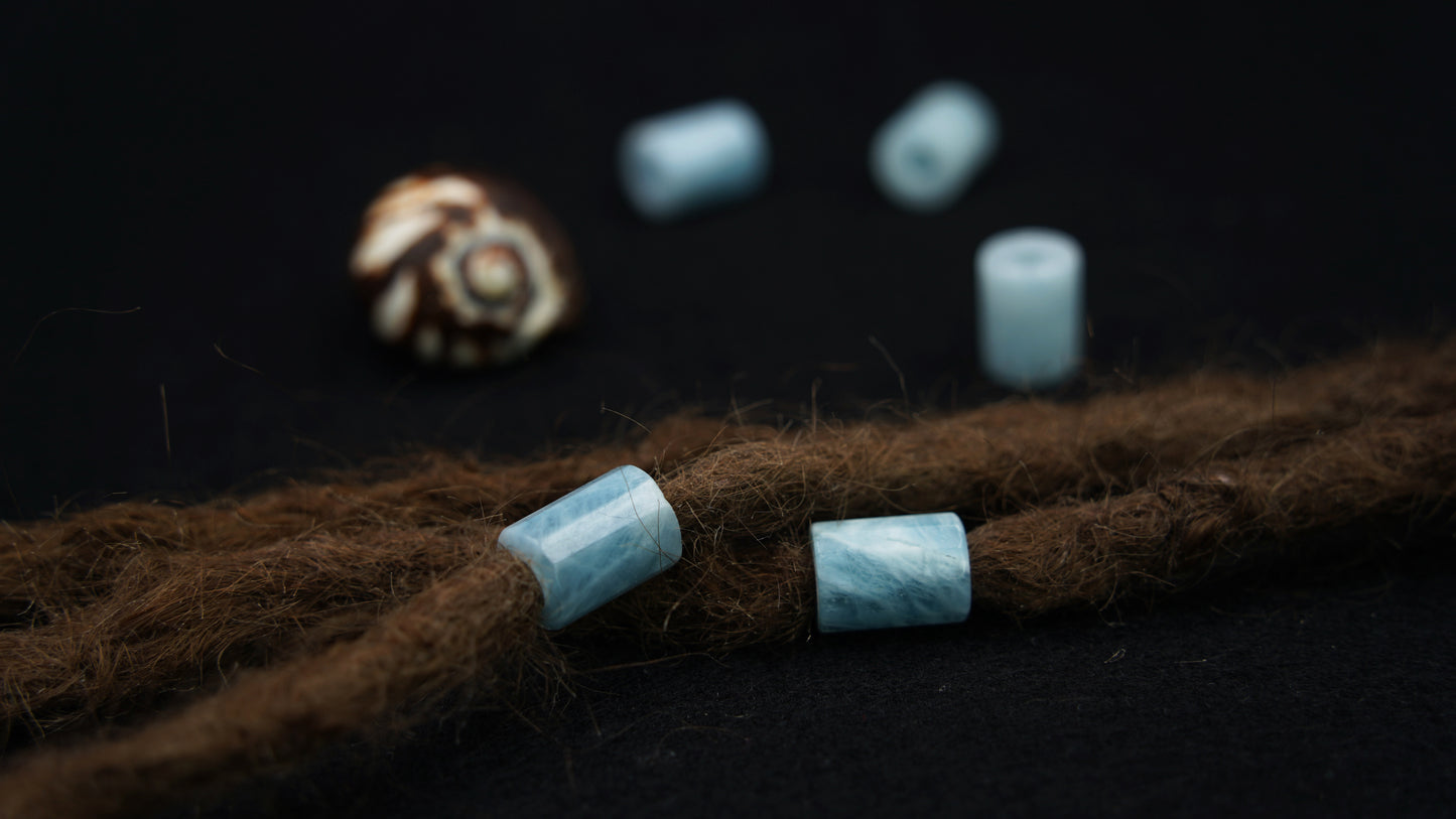 Aquamarin Dreadlockperlen – Tube (2er-Set)