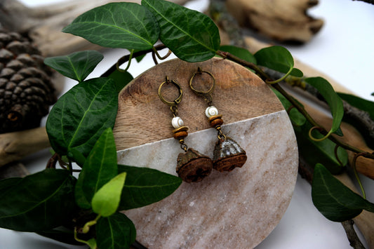 Eukalyptus Zapfen Ohrringe mit Muschelperle