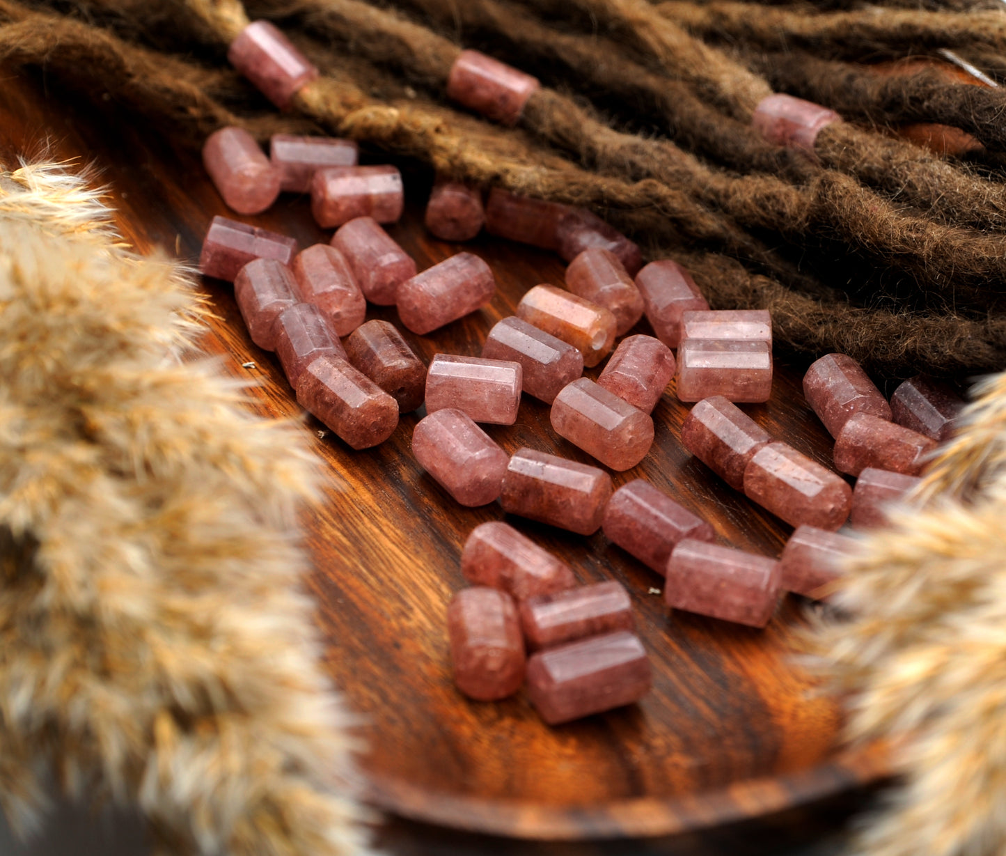 Erdbeerquarz Dreadlockperlen – Tube (2er-Set)