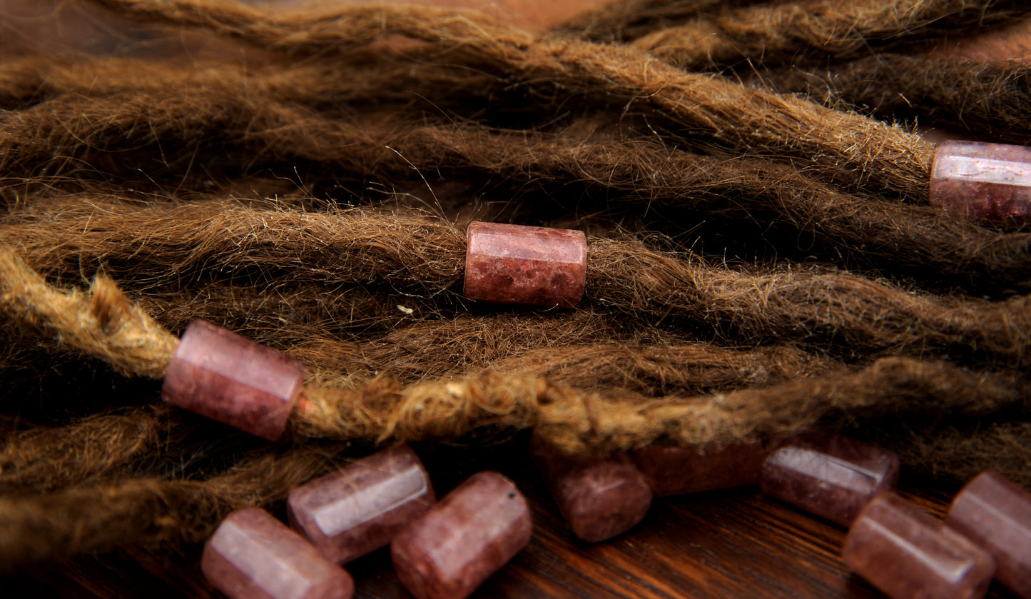 Erdbeerquarz Dreadlockperlen – Tube (2er-Set)