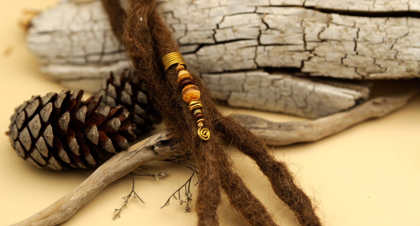 Dreadlock Drahtperle mit Dzi Perle, Keramik & Messing