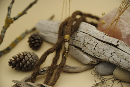 Dreadlock Drahtperle mit Citrin, Holz & Messing