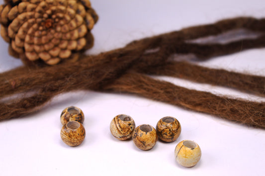 Tiger Jaspis Dreadlockperlen – Kugel (2er-Set)