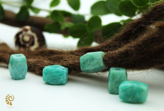 Amazonit Dreadlockperlen – Cuboid (2er-Set)