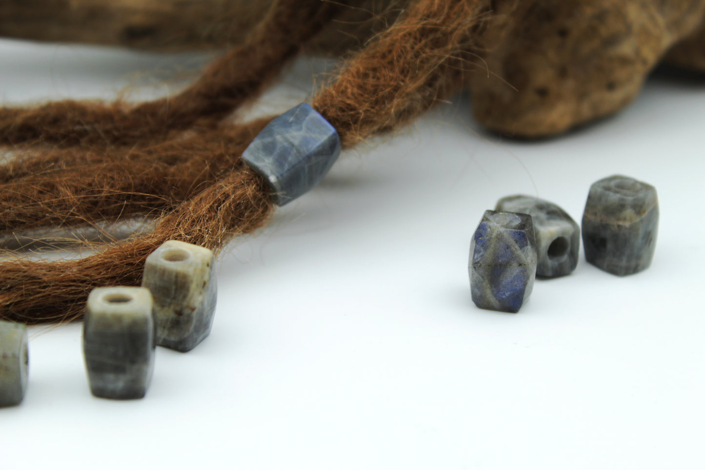 Labradorit Dreadlockperlen – Cuboid (2er-Set)