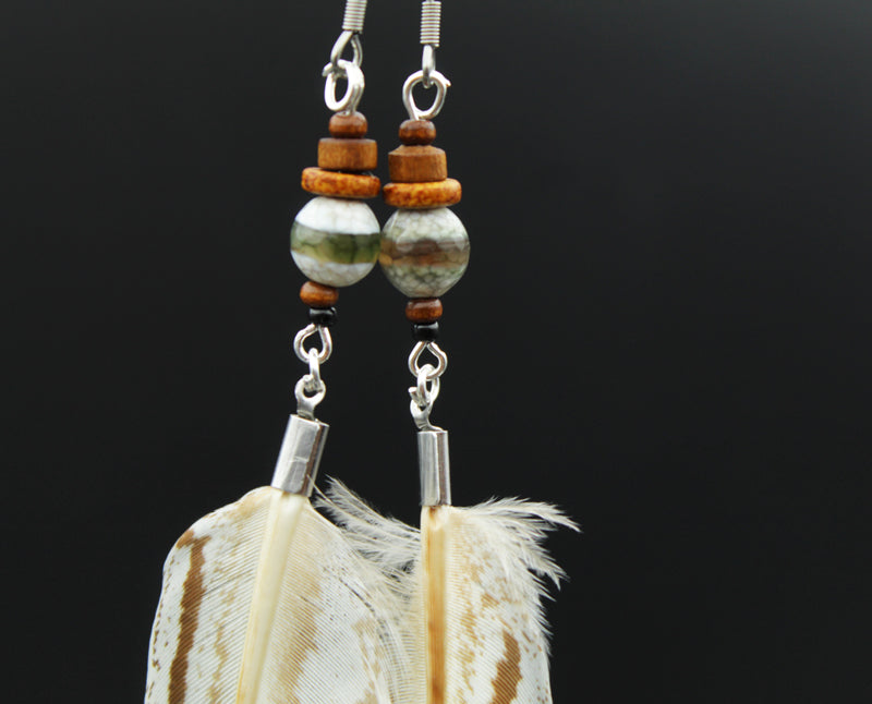Federohrringe Silberfasan – Boho Schmuck, handgemacht, 15–17 cm, ultraleicht
