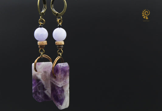 Amethyst Earrings – Large Raw Stone 3, 4 or 5 cm, Tribal Mineral Jewellery – view 2