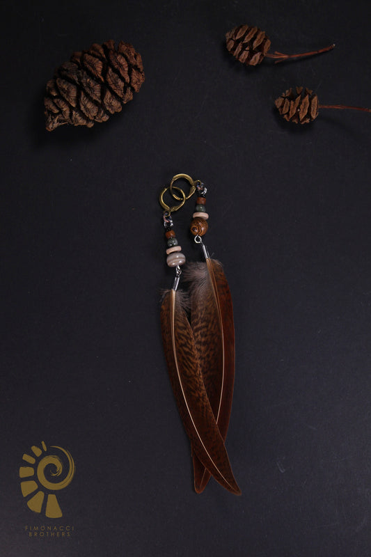 Braune Fasanen-Federohrringe – Detail