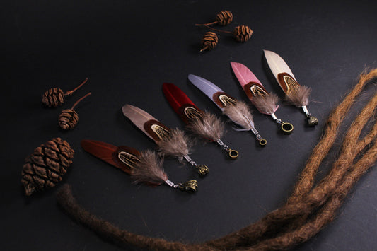 Dreadlock Feather Pendants in Earth & Pastel Tones – Goose Feather with Pheasant Feather, 6 Colours – view 2