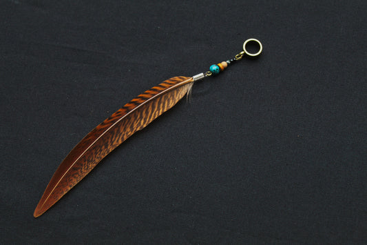 Dread Jewellery with Rust-Red Pheasant Feather & Turquoise Bead, 12–15 cm – view 2