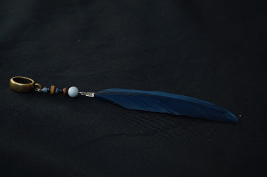 Dark Blue Dreadlock Feather Pendant – Goose Feather with Beads – view 2