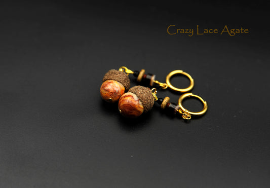 Acorn Earrings with Gemstone – Amethyst, Apatite, Fluorite or Agate – view 2