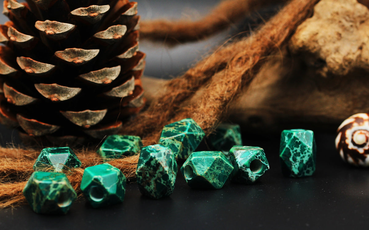 Faceted Green Imperial Jasper Dread Beads – Set of 2, 13 × 18 mm – view 10