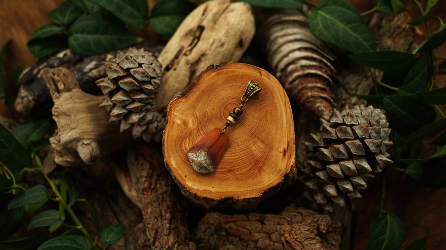 Holz-Dreadanhänger aus Kiefernzapfenschuppe in Orange
