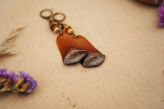 Pine Cone Scale Earrings with Cream & Amber Beads – Boho – view 2