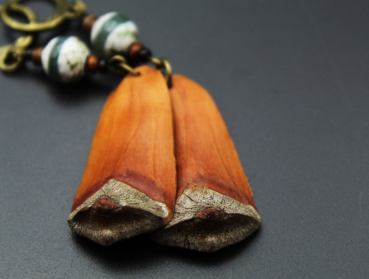 Pine Cone Scale Earrings with Dzi Bead – Wooden Jewellery, 3 Sizes – view 6