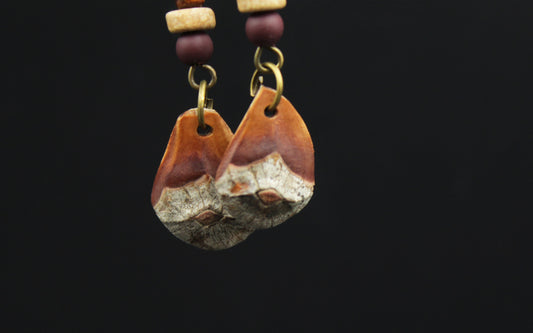 Pine Cone Scale Earrings with Mauve & Cream – Silver Hooks – view 2