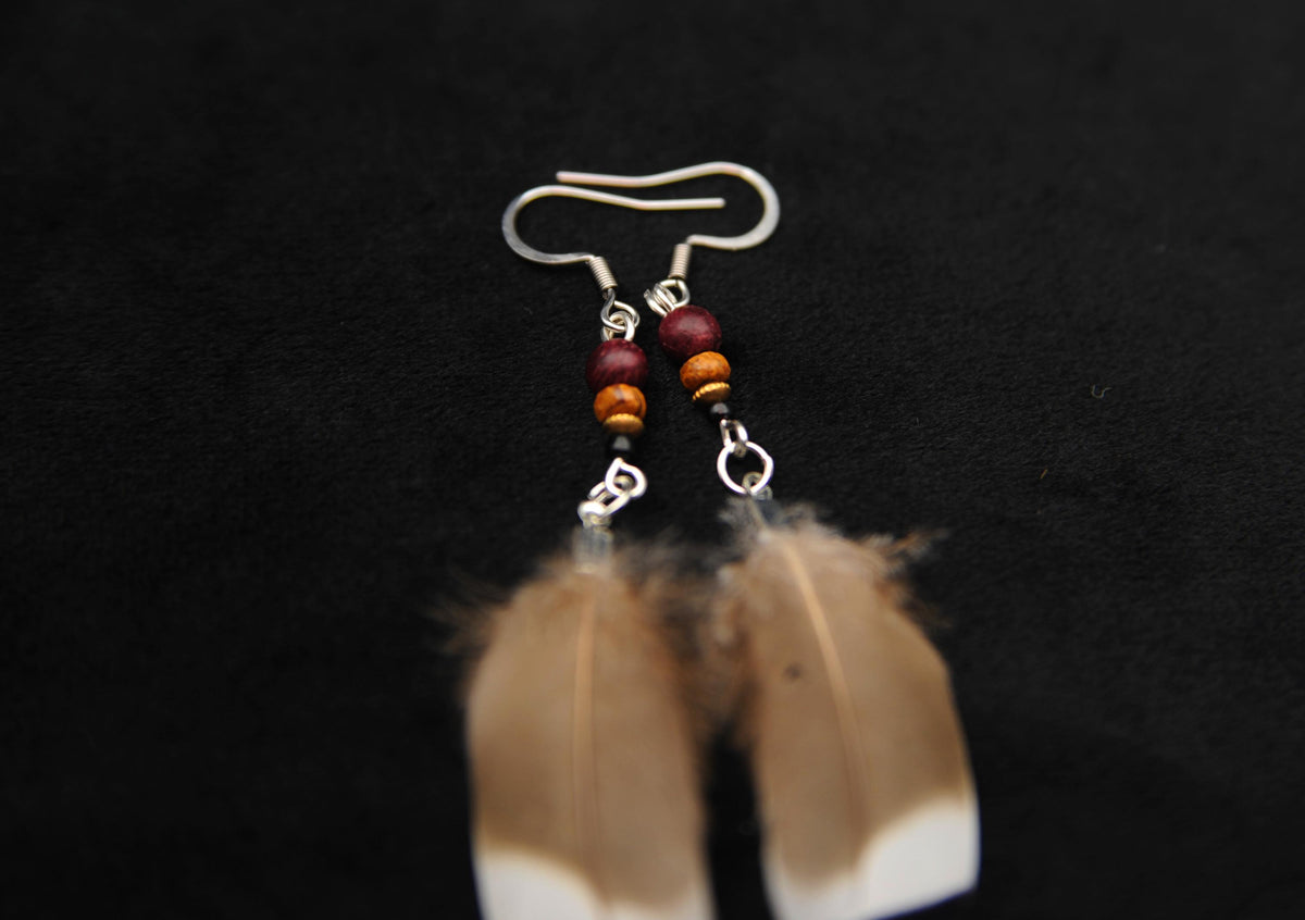 Small Duck Feather Earrings – Beige with Black Tips, approx. 7 cm – view 7