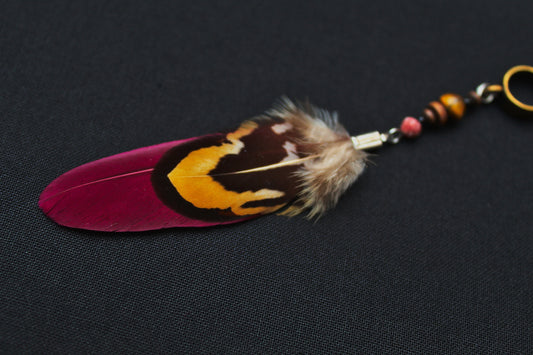 Pink Dreadlock Feather with Pheasant Cover Feather – Dread Feather Pendant – view 2