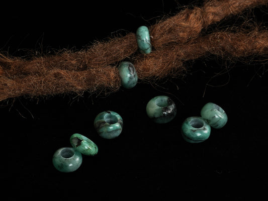 Emerald Dread Beads in Button Shape – Set of 2, Natural Stone – view 2