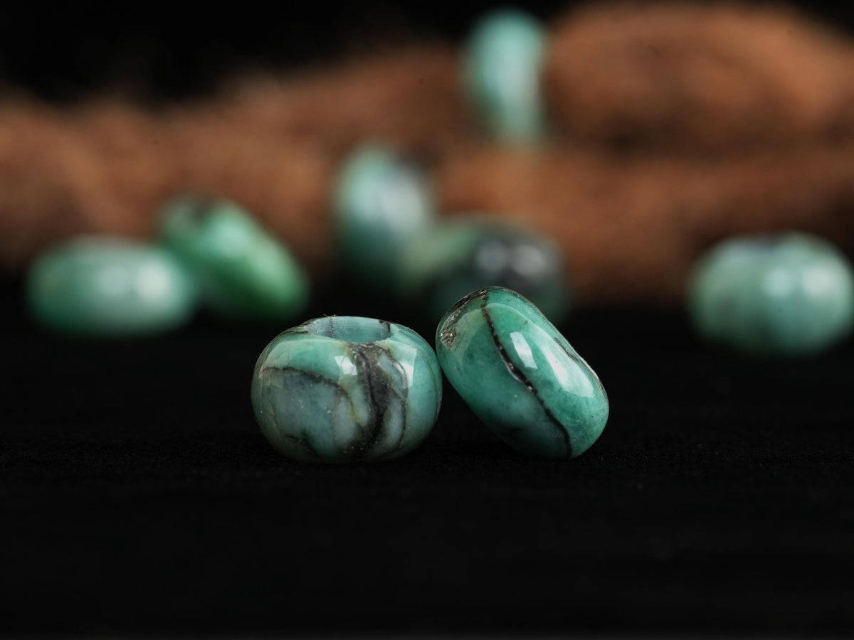 Emerald Dread Beads in Button Shape – Set of 2, Natural Stone – view 8