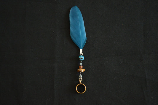 Turquoise Blue Dreadlock Feather with Beads – Dread Feather Pendant – view 2