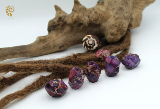Violet Imperial Jasper Dread Beads – Set of 2, Large 25 × 18 mm – view 2