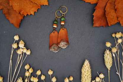Pine Cone Earrings with Green Turquoise & Ceramic Discs – view 3