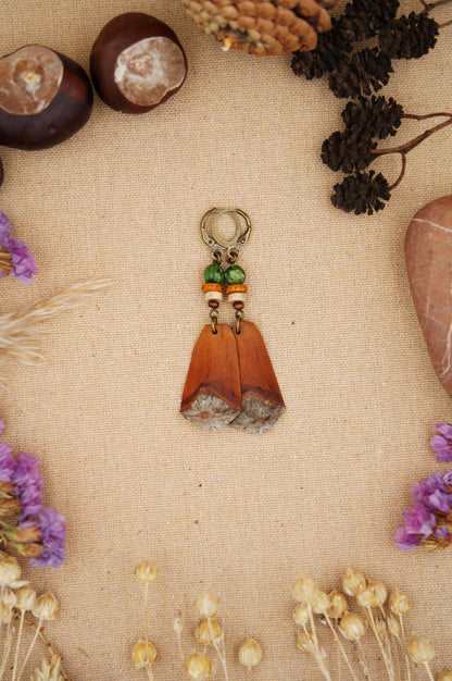 Pine Cone Earrings with Green Turquoise & Ceramic Discs – view 8