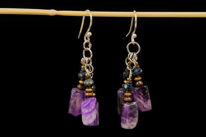 Amethyst-Ohrringe aus 925 Silber mit Pietersit, Holz & Messing – Ansicht 4
