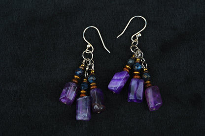 Amethyst-Ohrringe aus 925 Silber mit Pietersit, Holz & Messing – Ansicht 7