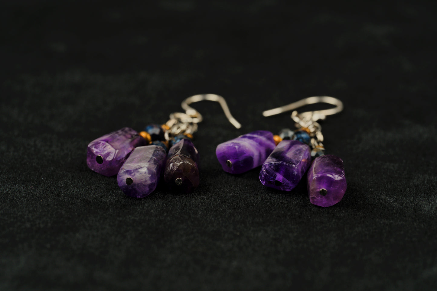 Amethyst Ohrringe aus 925 Silber – handgemacht mit Pietersit, Holz & Messing | natürliche Edelstein Ohrringe