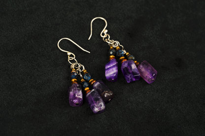 Amethyst-Ohrringe aus 925 Silber mit Pietersit, Holz & Messing – Ansicht 6