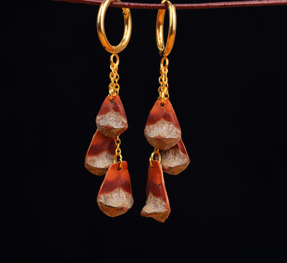 Small Pine Cone Drop Earrings in a Cluster on Gold Chains