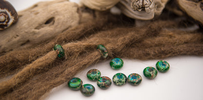 Imperial Jasper Dread Beads – Green Mini Donuts (Set of 2) – view 2
