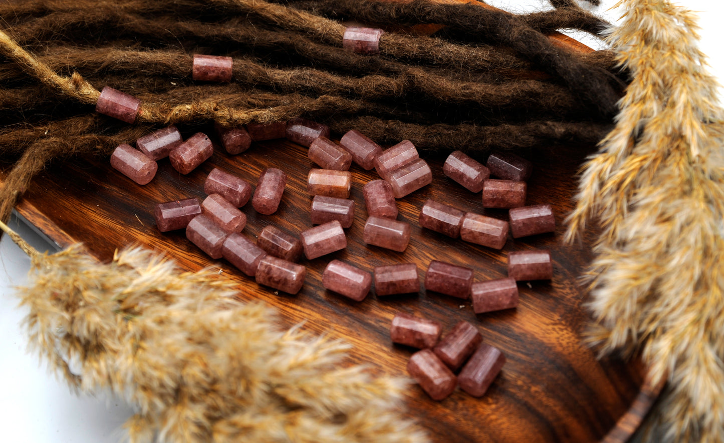 Erdbeerquarz Dreadlockperlen – Tube (2er-Set)