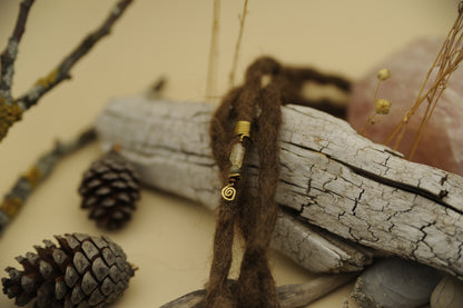 Draht-Dreadperle mit Citrin, Holz & Messing