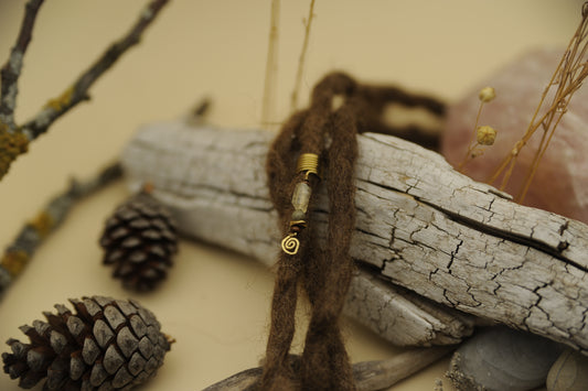 Dreadlock Drahtperle mit Citrin, Holz & Messing