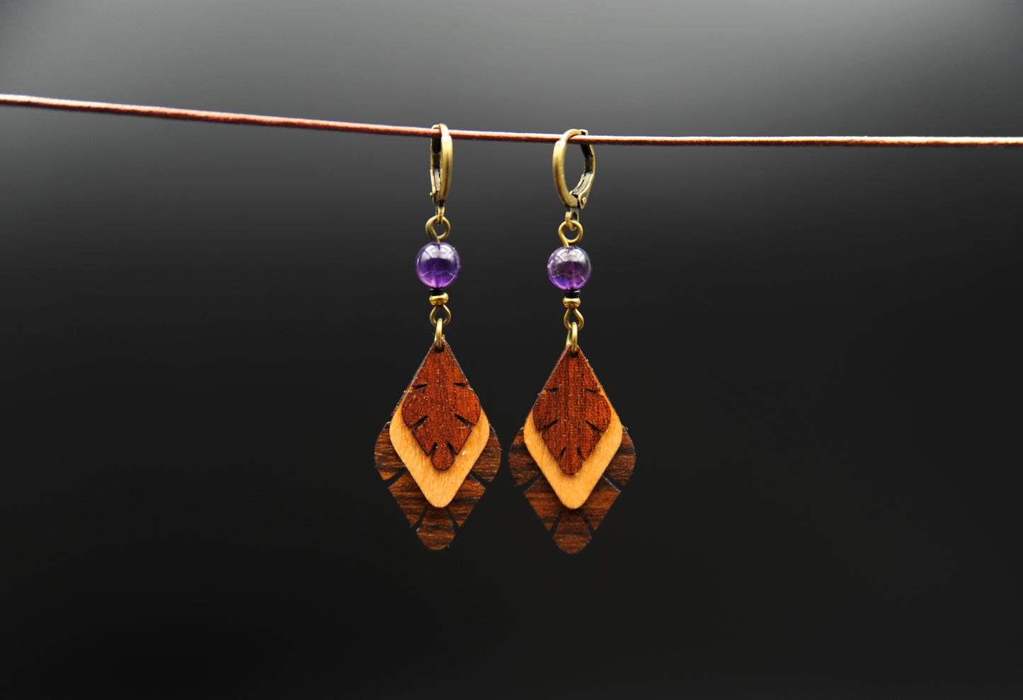 Ohrringe »Ametria« – Holz & Amethyst