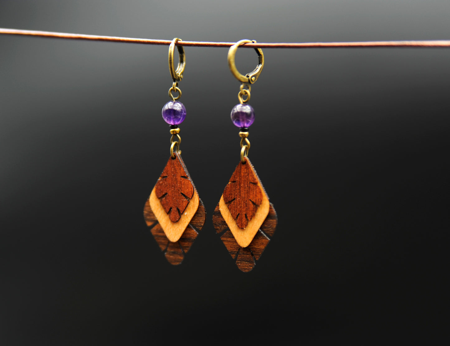 Ohrringe »Ametria« – Holz & Amethyst