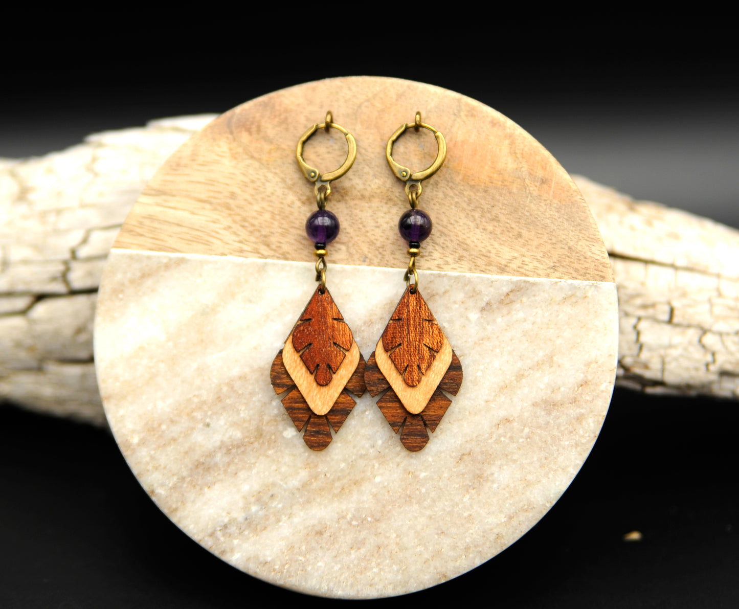 Ohrringe »Ametria« – Holz & Amethyst