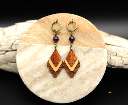 Ametria – Holzohrringe mit Amethyst – Ansicht 6