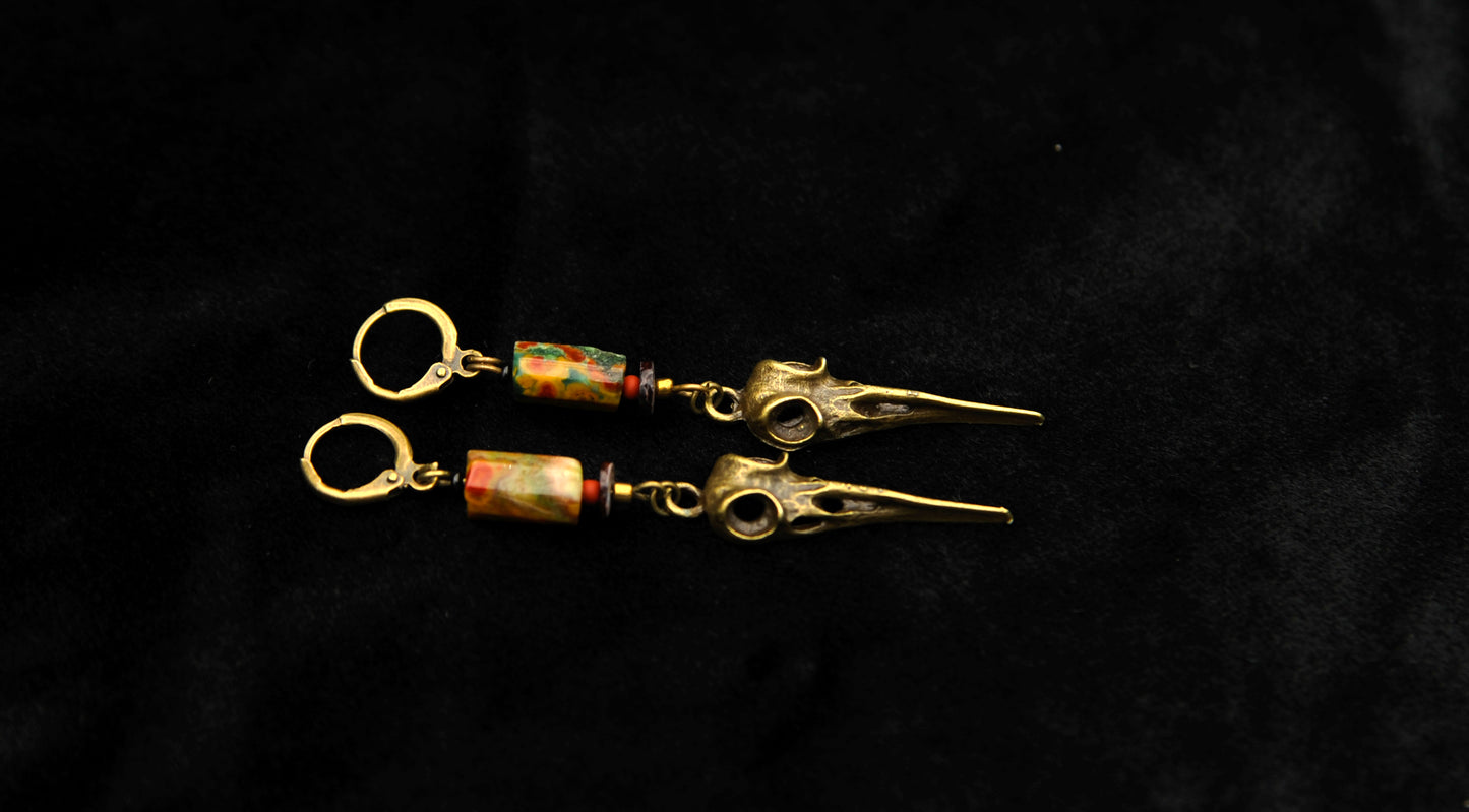 Raven Tide – Ohrringe mit Rabenkopf & Ocean Jaspis