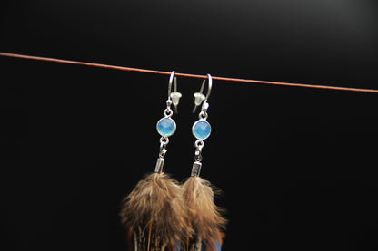 Feather Earrings with Chalcedony in Silver – Light Blue Goose Feather – view 9