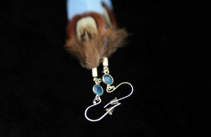 Feather Earrings with Chalcedony in Silver – Light Blue Goose Feather – view 4