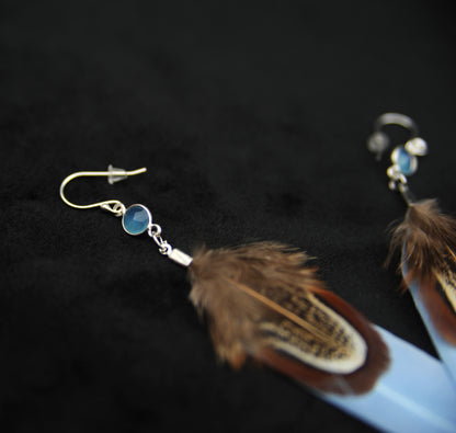 Feather Earrings with Chalcedony in Silver – Light Blue Goose Feather – view 11