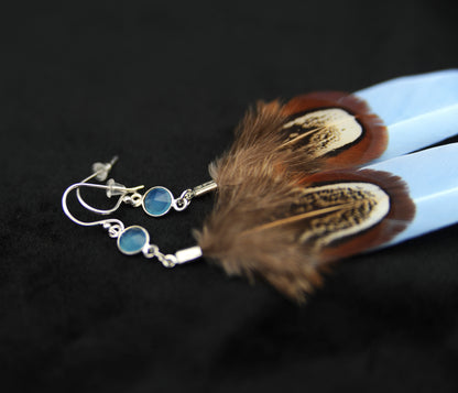Feather Earrings with Chalcedony in Silver – Light Blue Goose Feather – view 6