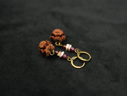 Cypress Cone Earrings with Garnet & Shell – view 3